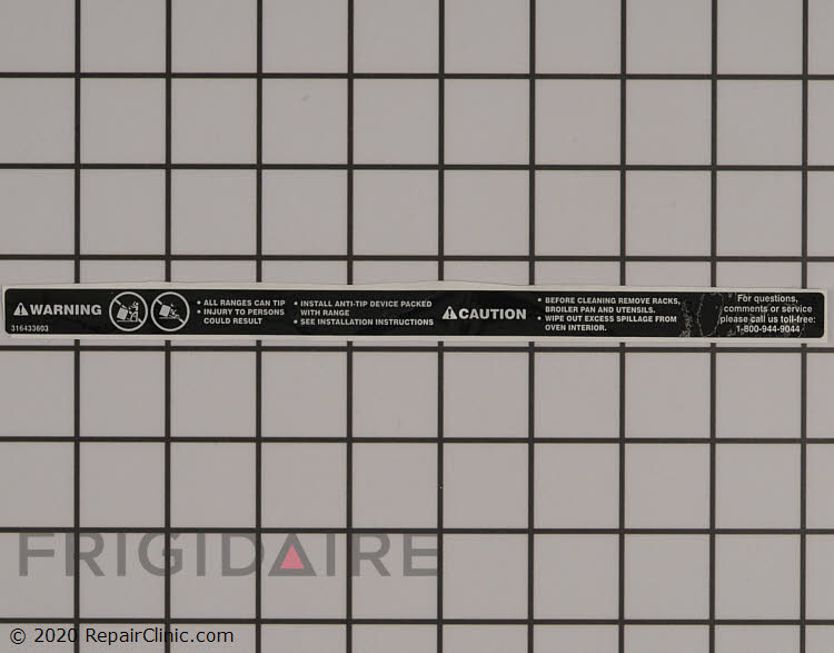 316433603 Range/Stove/Oven Label