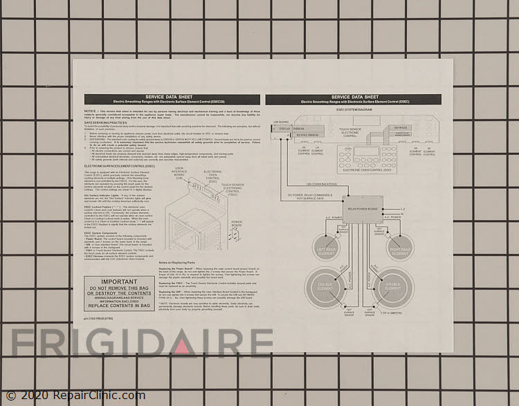 316519926 Kenmore Range/Stove/Oven Tech Sheet