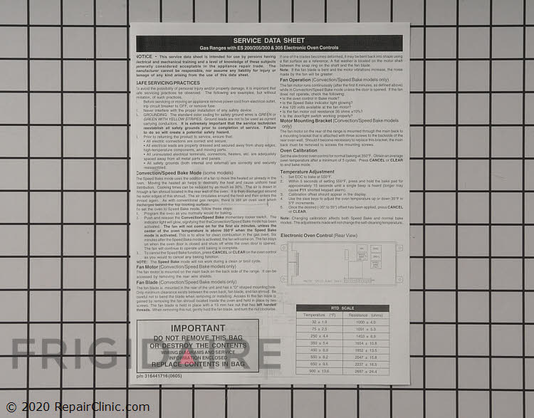 316441716 Kenmore Range/Stove/Oven Tech Sheet