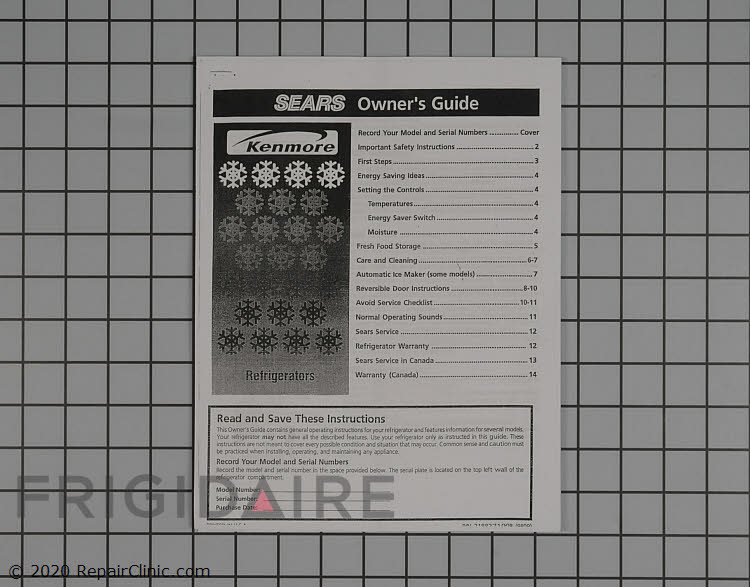 218827100 Kenmore Refrigerator Manual