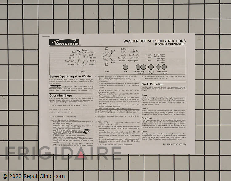 134906700 Kenmore Washing Machine Installation Instructions