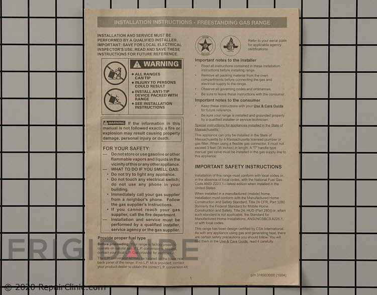 316903000 Installation Instructions