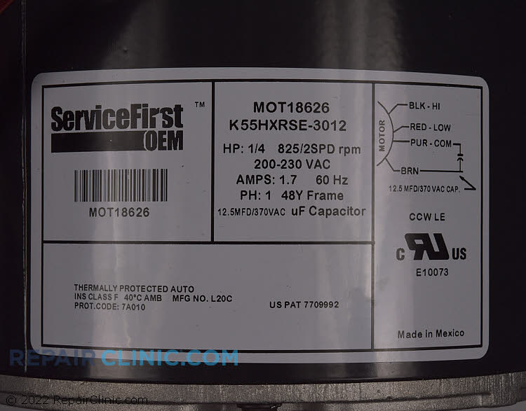 Packaged Unit/RTU Condenser Fan Motor MOT18626 | Trane Condenser 