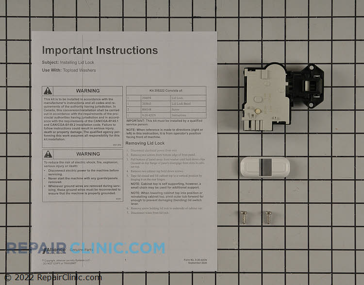 Washing Machine Lock 205222 Fast Shipping Repair Clinic