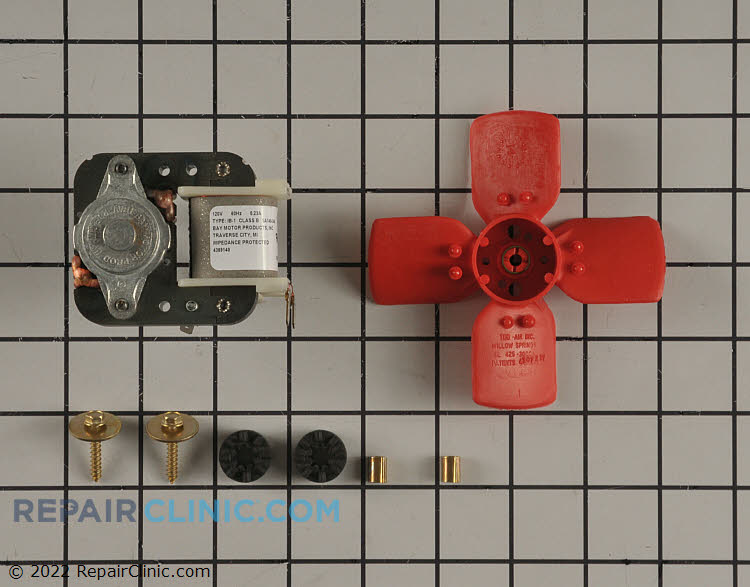 Refrigerator evaporator fan motor with blade.  No LONGER comes with brackets. Must resuse old brackets. Instructions can be found on servicematters.com with part# W11500157.