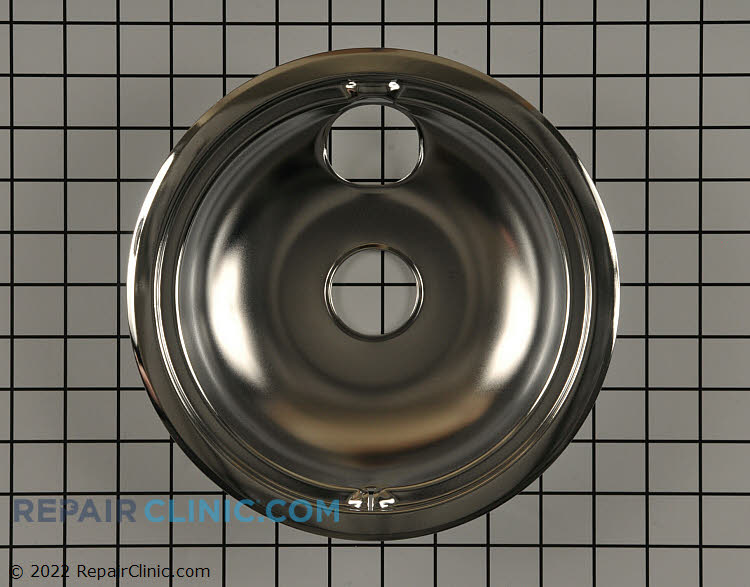 Drip bowl (pan) for 8-inch burner on electric range. This drip pan sits underneath the burner to catch drips or spills.