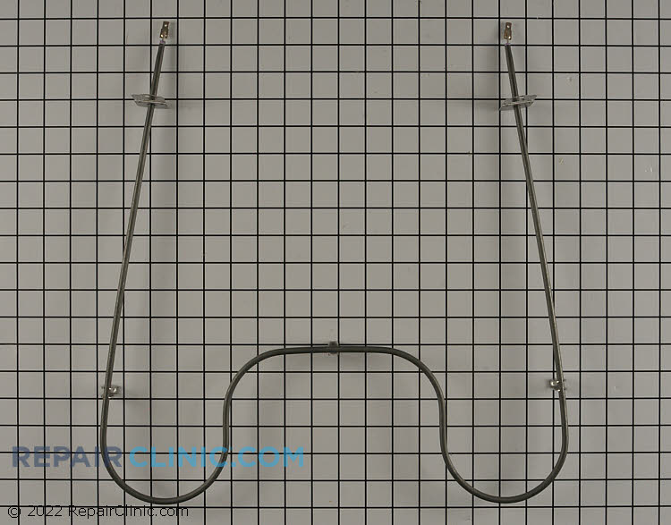 Oven bake element with push-on terminal ends. It is not unusual for a bake element to short out and arc in one spot. If this occurs, disconnect the power to the stove until the element has been replaced.