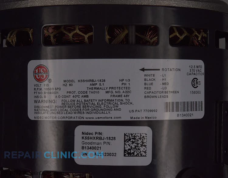 B13400312S - Goodman-Amana B13400312S - 2 Speed Fan Motor, 1/3 HP, B13400312S