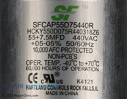 Dual Run Capacitor SFCAP55D75440R Alternate Product View