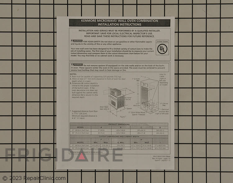 318201536 Kenmore Installation Instructions