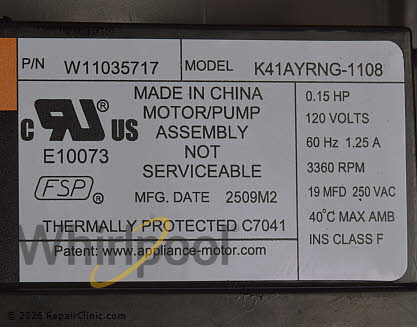 Pump and Motor Assembly W11416362 Alternate Product View